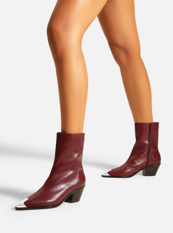 Bota Vinho Couro Cano Curto West Cap Toe Metal