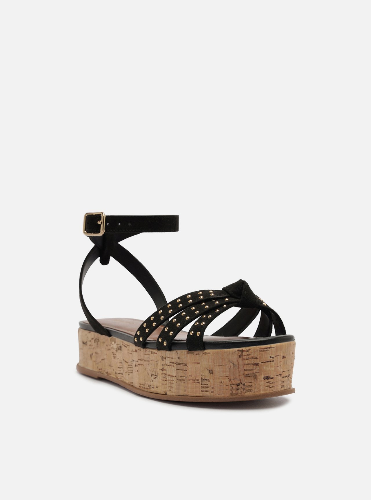 Sandália Preta Acamurçada Flatform Tachas — foto 2