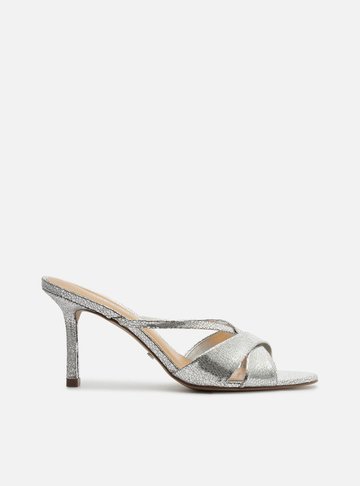 Mule Prata Salto Fino Tiras Cruzadas