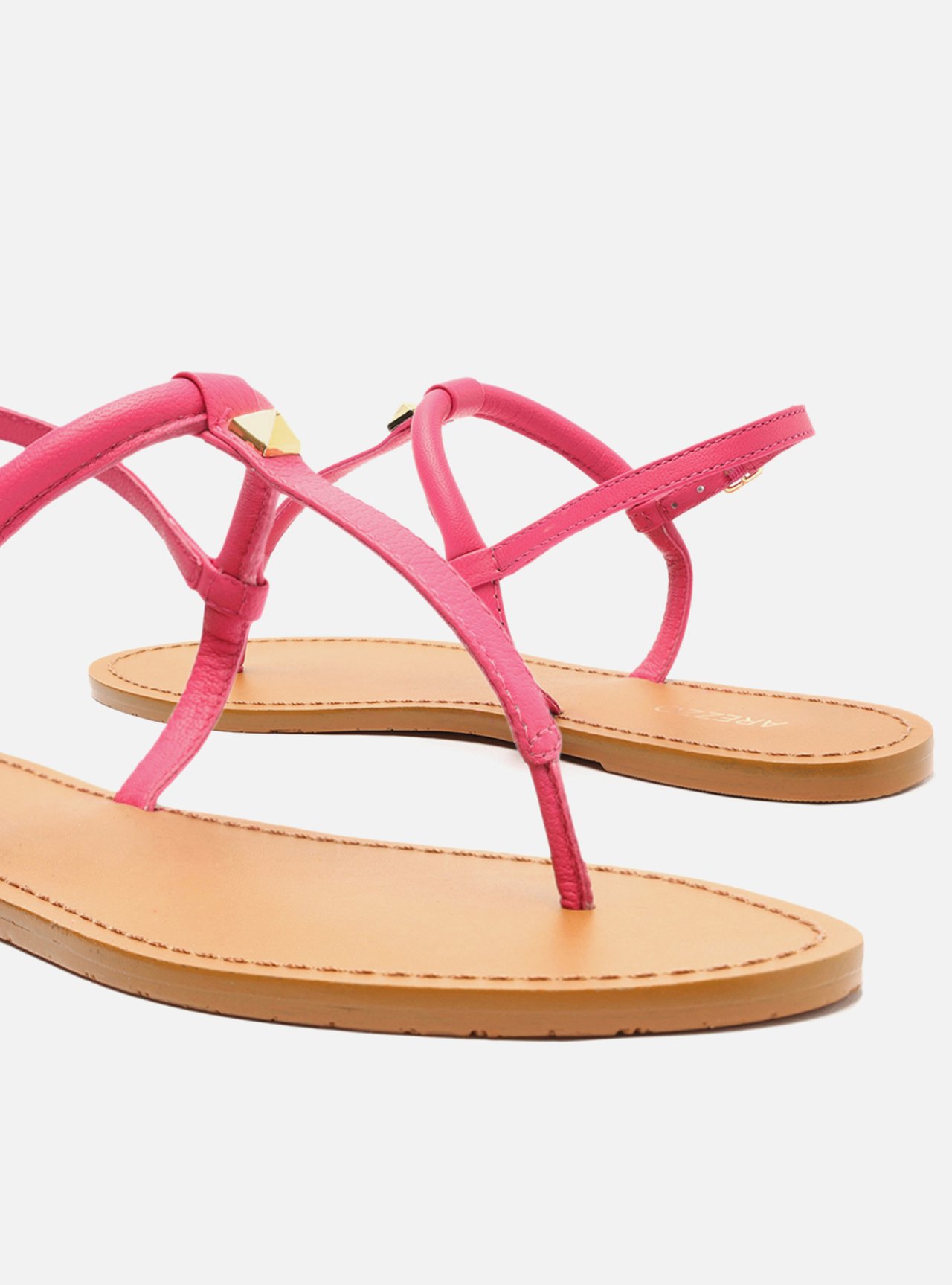 Sandália Rasteira Rosa Slim Tiras Spike | Arezzo