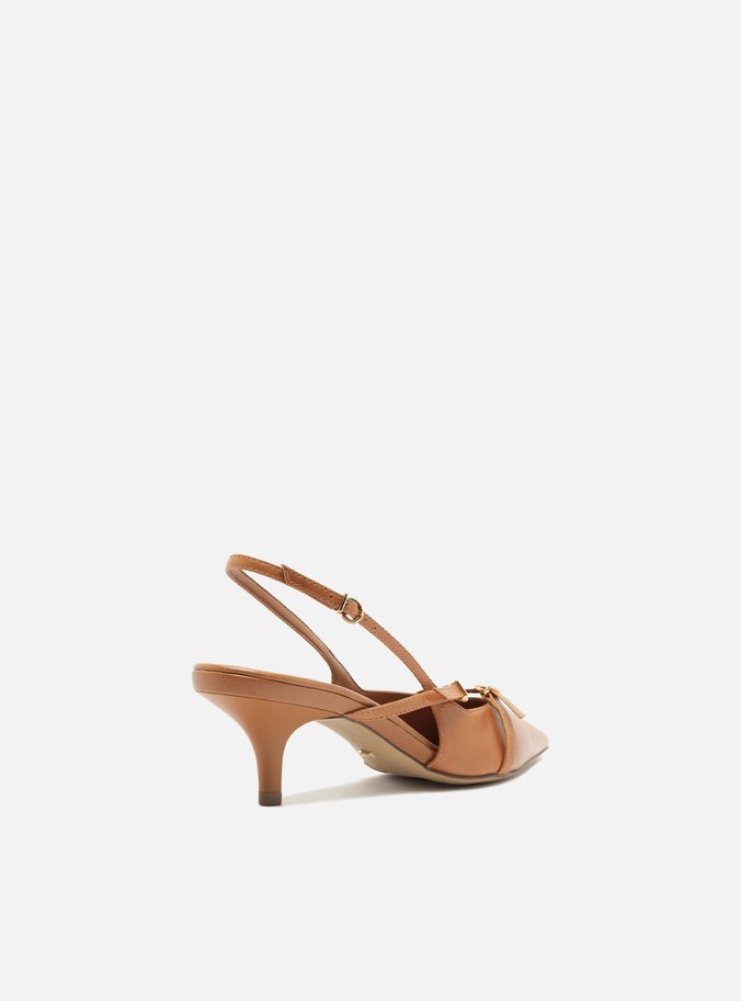 Scarpin Marrom Couro Salto Médio Slingback Amélia
