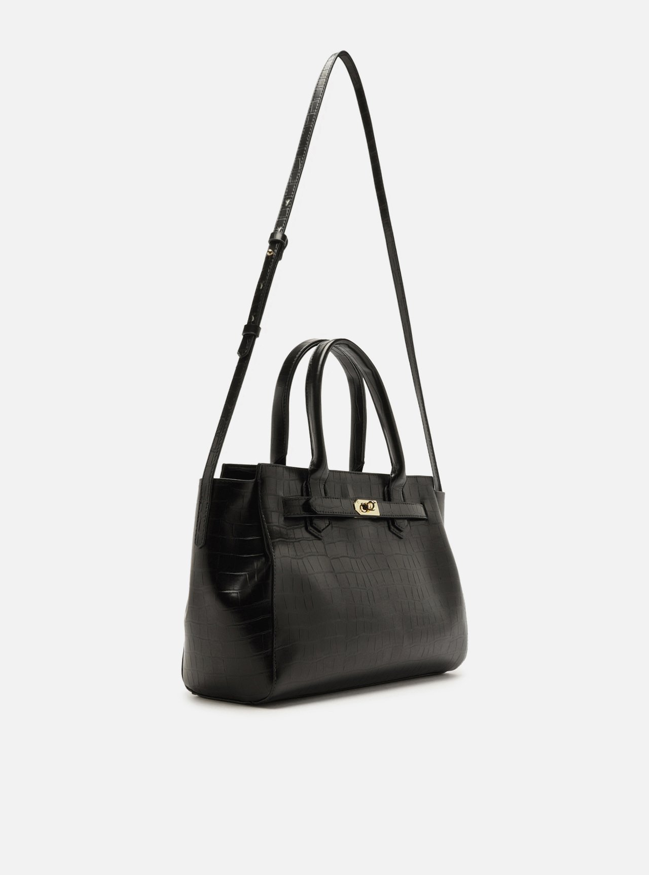 Bolsa Tote Preta Média Croco Metais Dourados — foto 5