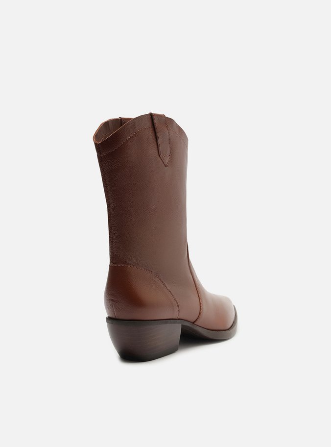 Bota Marrom Couro Cano Curto Western Lisa