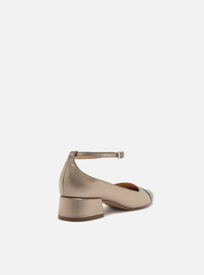 Sapato Boneca Dourado Bico Quadrado Cap Toe