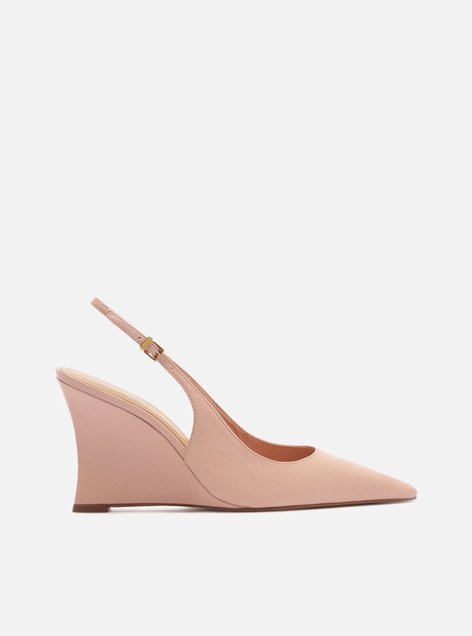 Scarpin Rosa Soft Couro Salto Alto Anabela Slingback