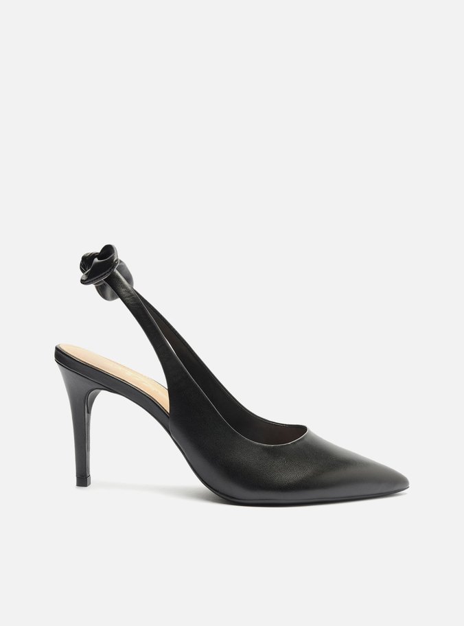 Scarpin Preto Couro Salto Médio Slingback