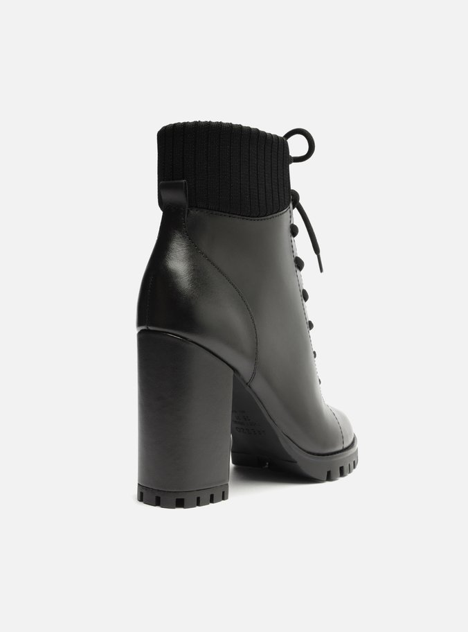 Bota Coturno Preta Couro Salto Alto Tratorado