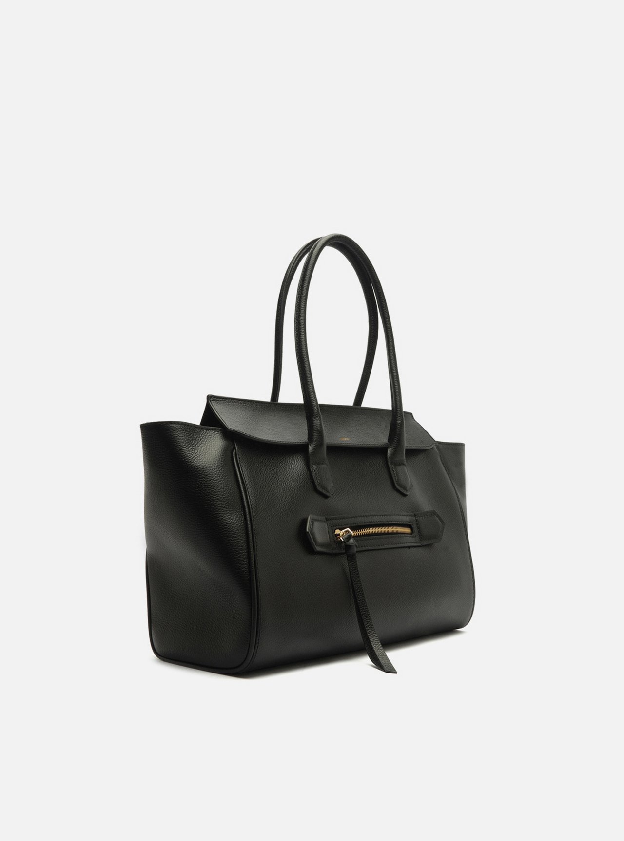 Bolsa Shopping Preta Couro Grande Bolso Zíper — foto 5