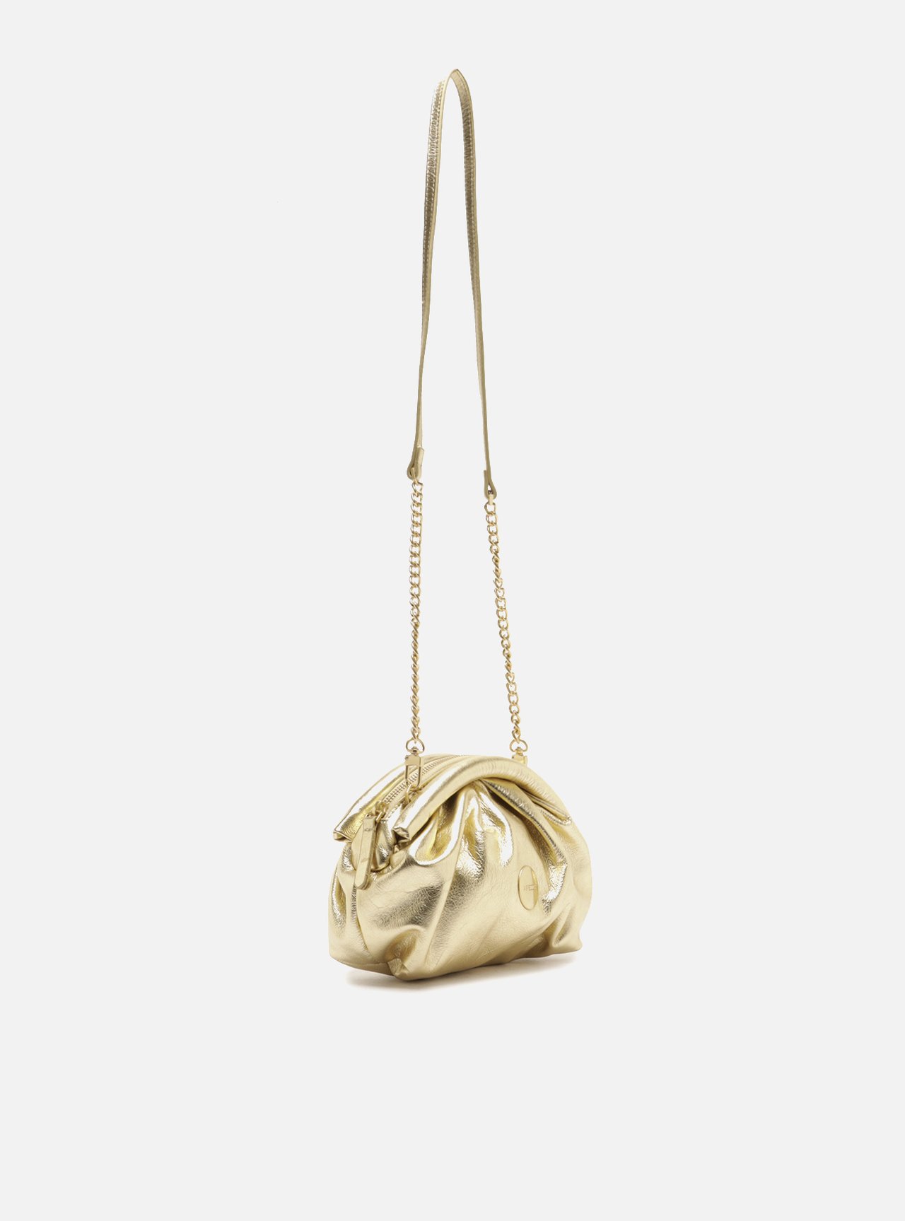 Bolsa Tiracolo Dourada Couro Pequena — foto 5