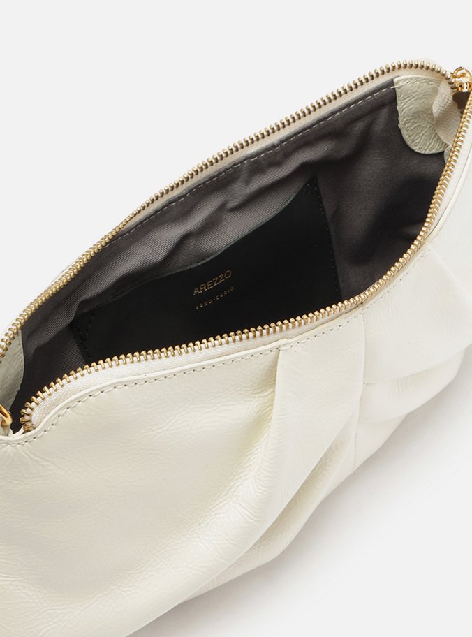 Bolsa Shoulder Branca Couro Grande Franzida