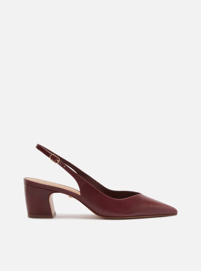 Scarpin Bordô Couro Salto Médio Bloco Slingback