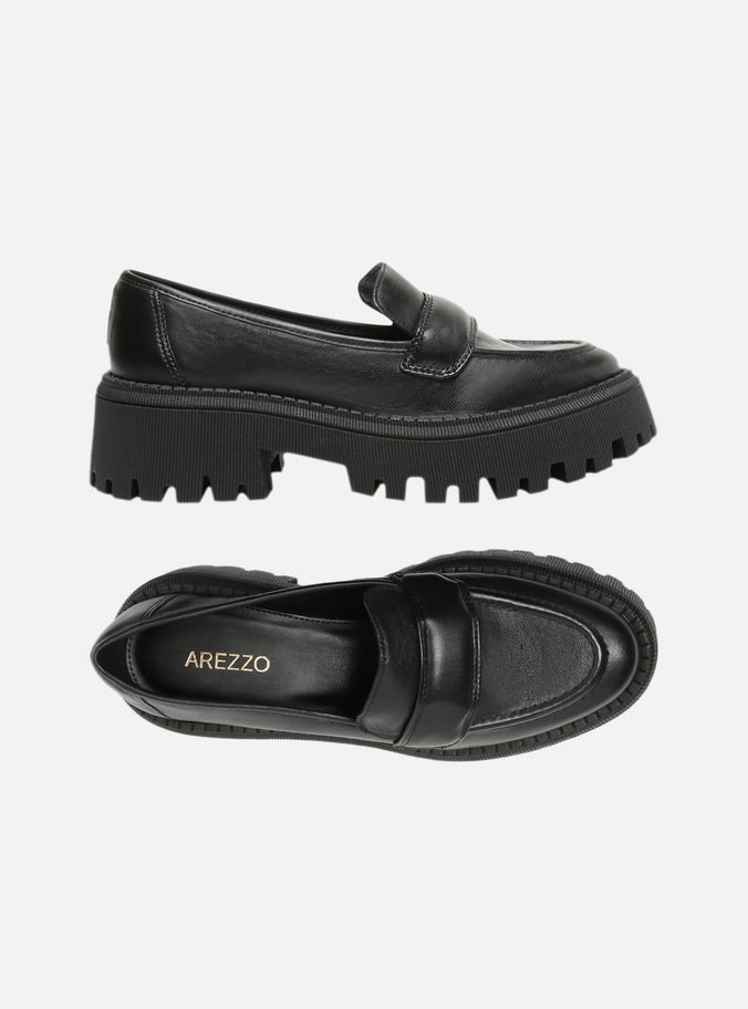 Mocassim Preto Couro Sola Tratorada Tira