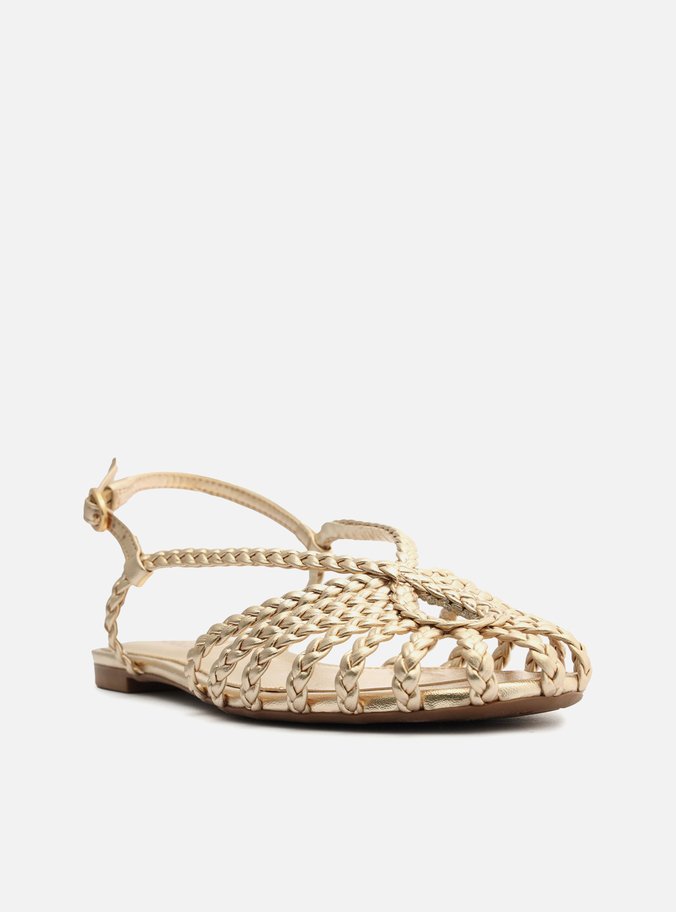 Sandália Rasteira Dourada Tiras Huarache
