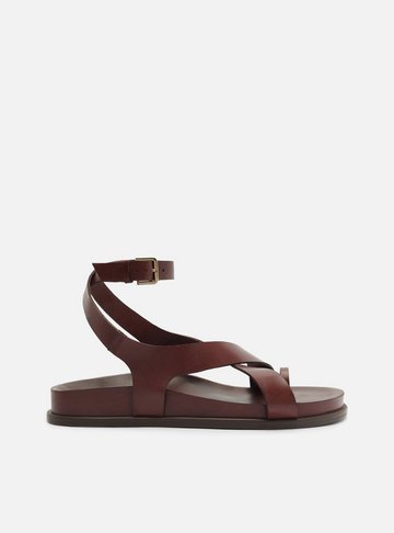 Arezzo — Sandália Papete Marrom Couro Flatform Fivela Tiras