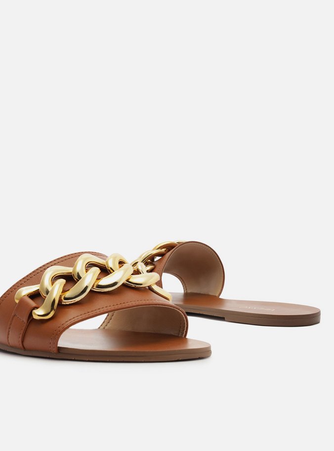 Rasteira Marrom Flat Tira Corrente