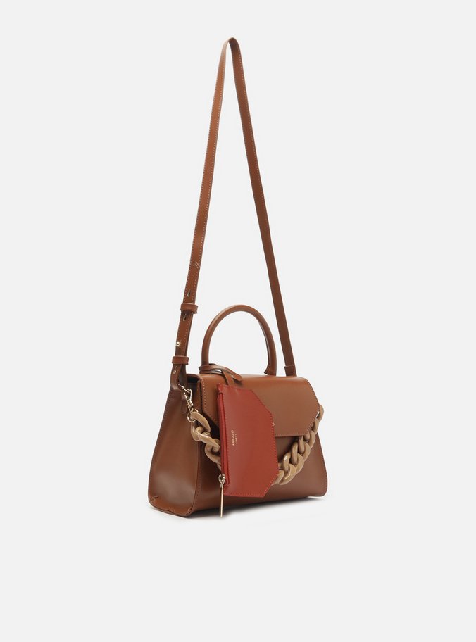 Bolsa Satchel Marrom Iara Média Laranja
