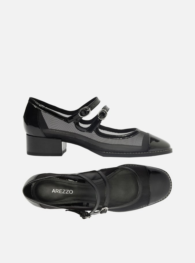 Sapato Boneca Preto Tela Bloco Cap Toe