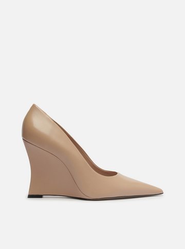 Scarpin Bege Couro Salto Alto Anabela