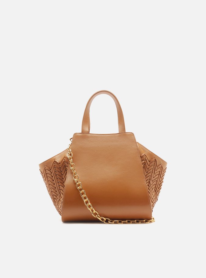 Bolsa Tote Marrom Couro Média Recortes