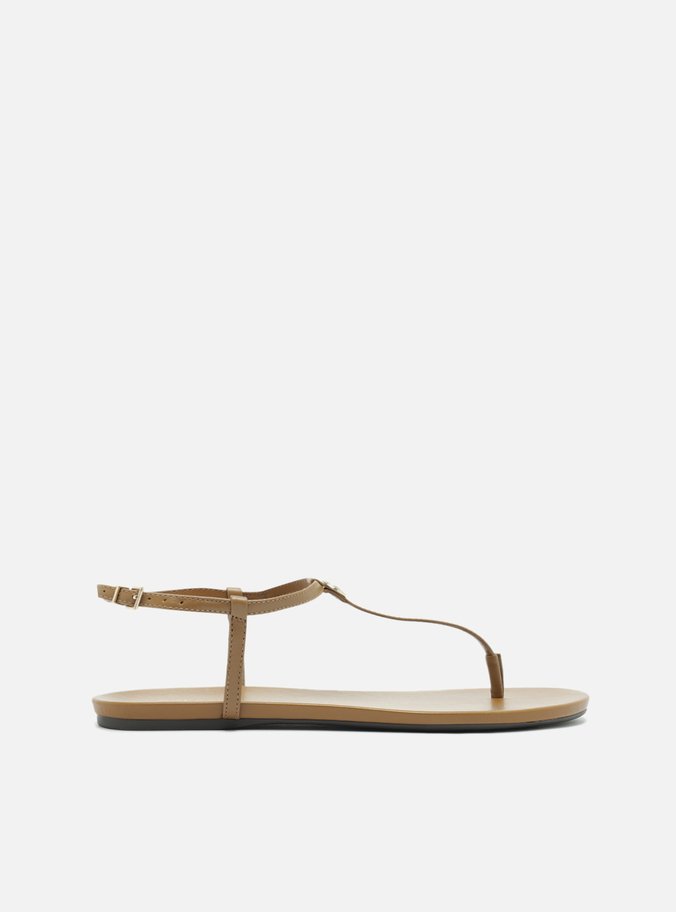 Sandália Rasteira Marrom Claro Couro Slim Metal
