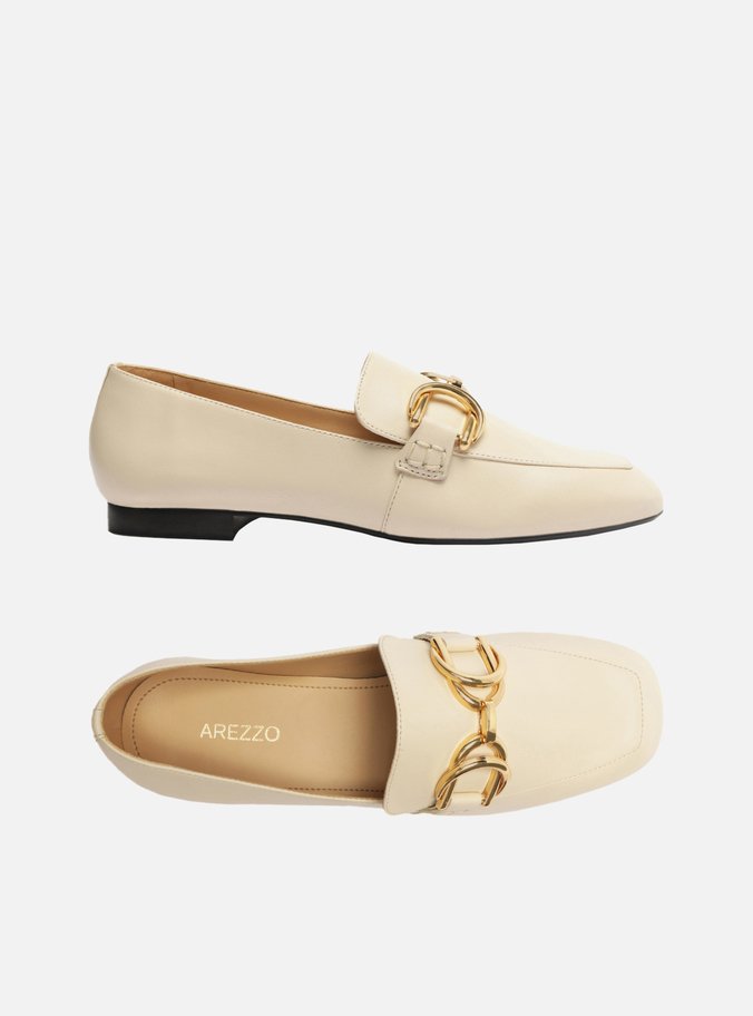 Mocassim Branco Couro Bico Redondo Classy