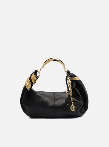 Bolsa Tiracolo Preta Couro Média Metais Leaf