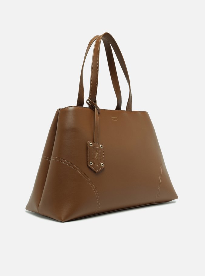 Bolsa Tote Marrom Grande Costuras Bag Charm