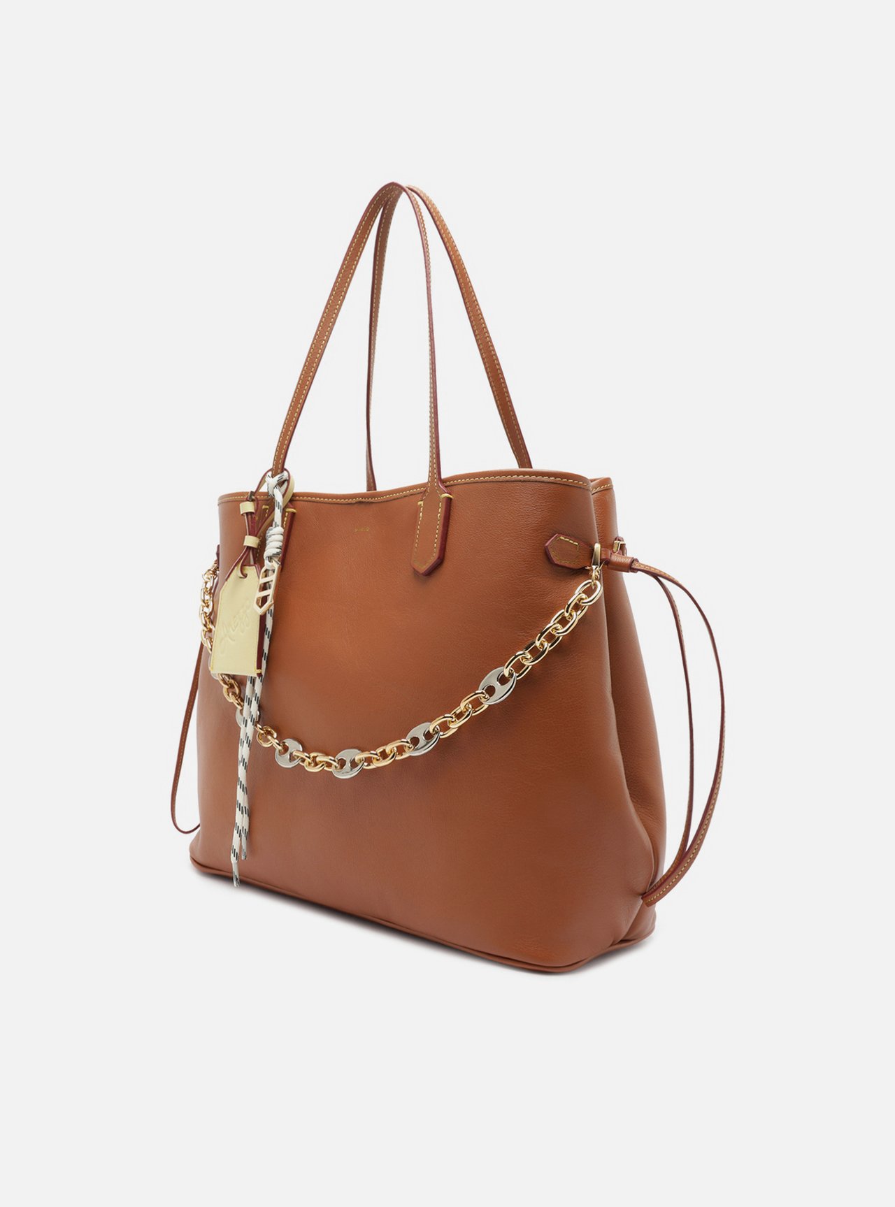 Bolsa Shopping Marrom Couro Grande Corrente — foto 2