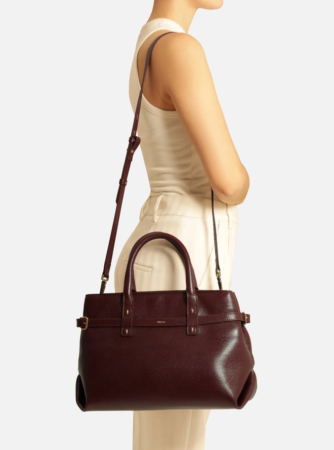 Bolsa Tote Vermelha Couro Grande Fivelas