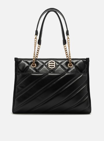 Bolsa Shopping Preta Couro Grande Matelassê