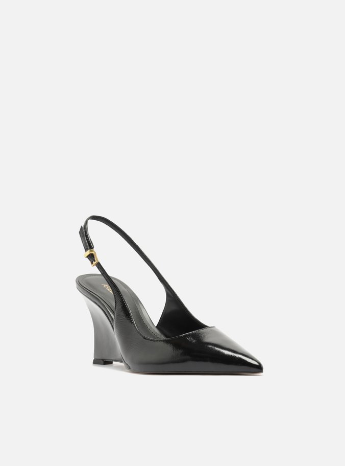 Scarpin Preto Couro Salto Anabela Slingback
