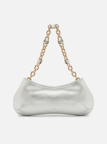 Bolsa Baguete Prata Couro Média Corrente