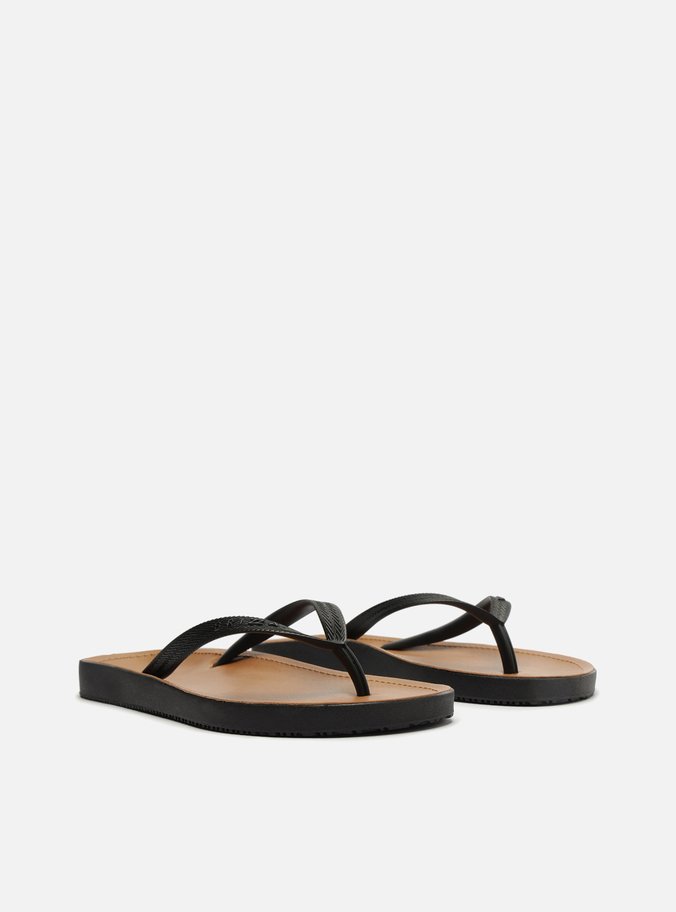 Chinelo de Dedo Preto Palmilha Marrom