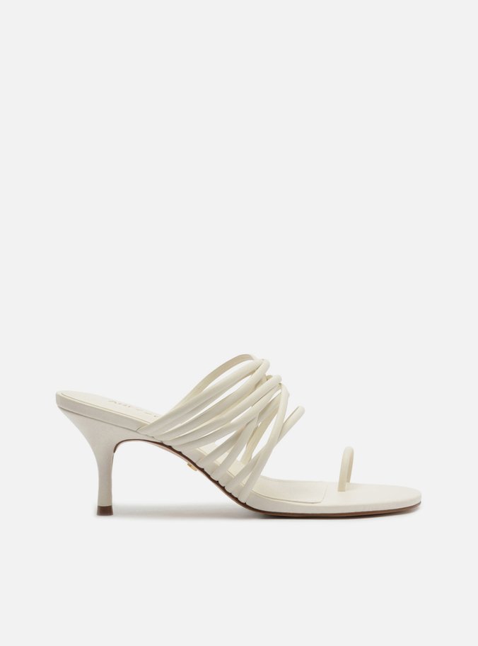 Sandália Off White Salto Fino Multi Tiras