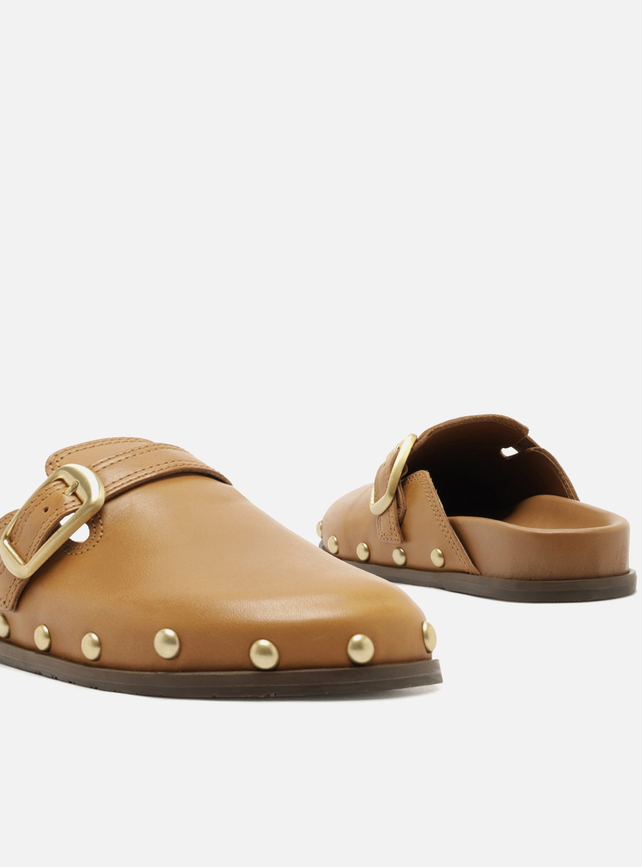 Mule Marrom Salto Bloco Fivela Tachas — foto 4