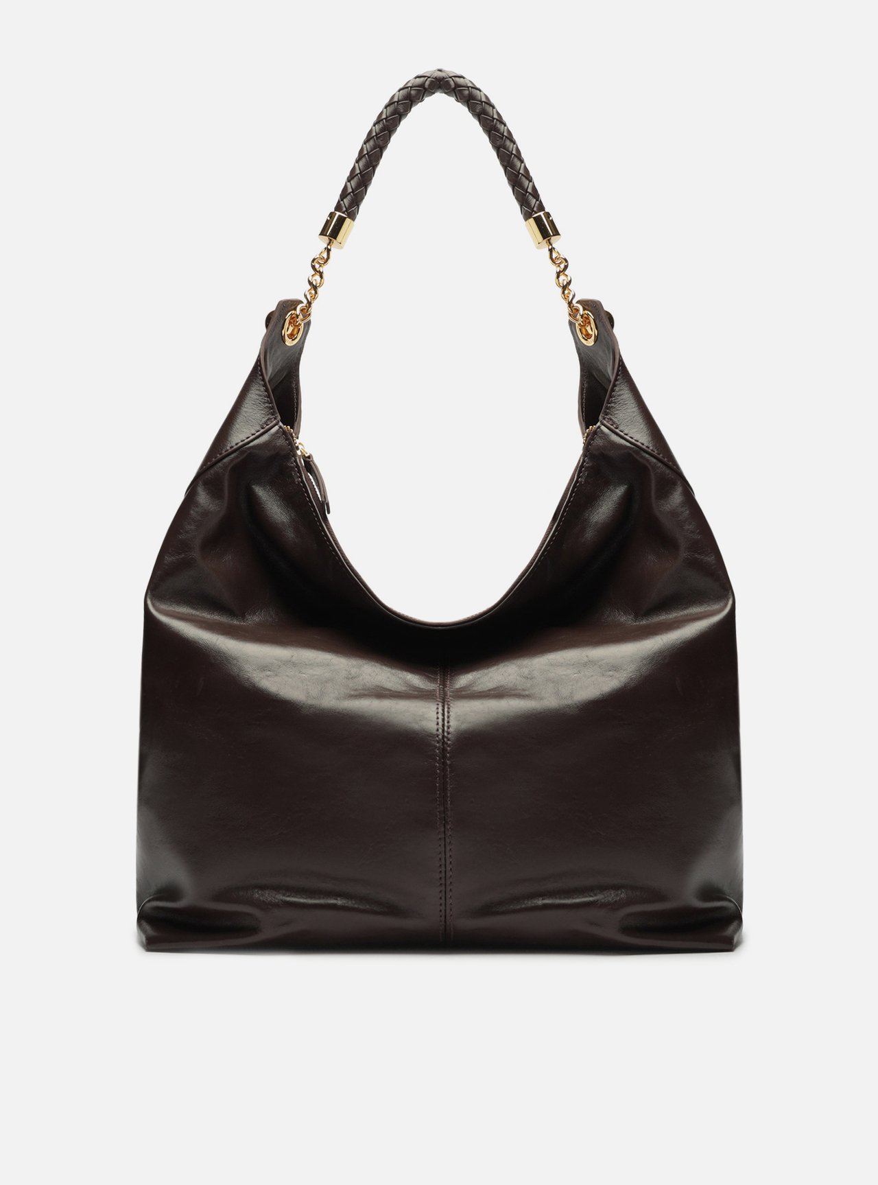 Bolsa Hobo Marrom Couro Grande Alça Trança — foto 1