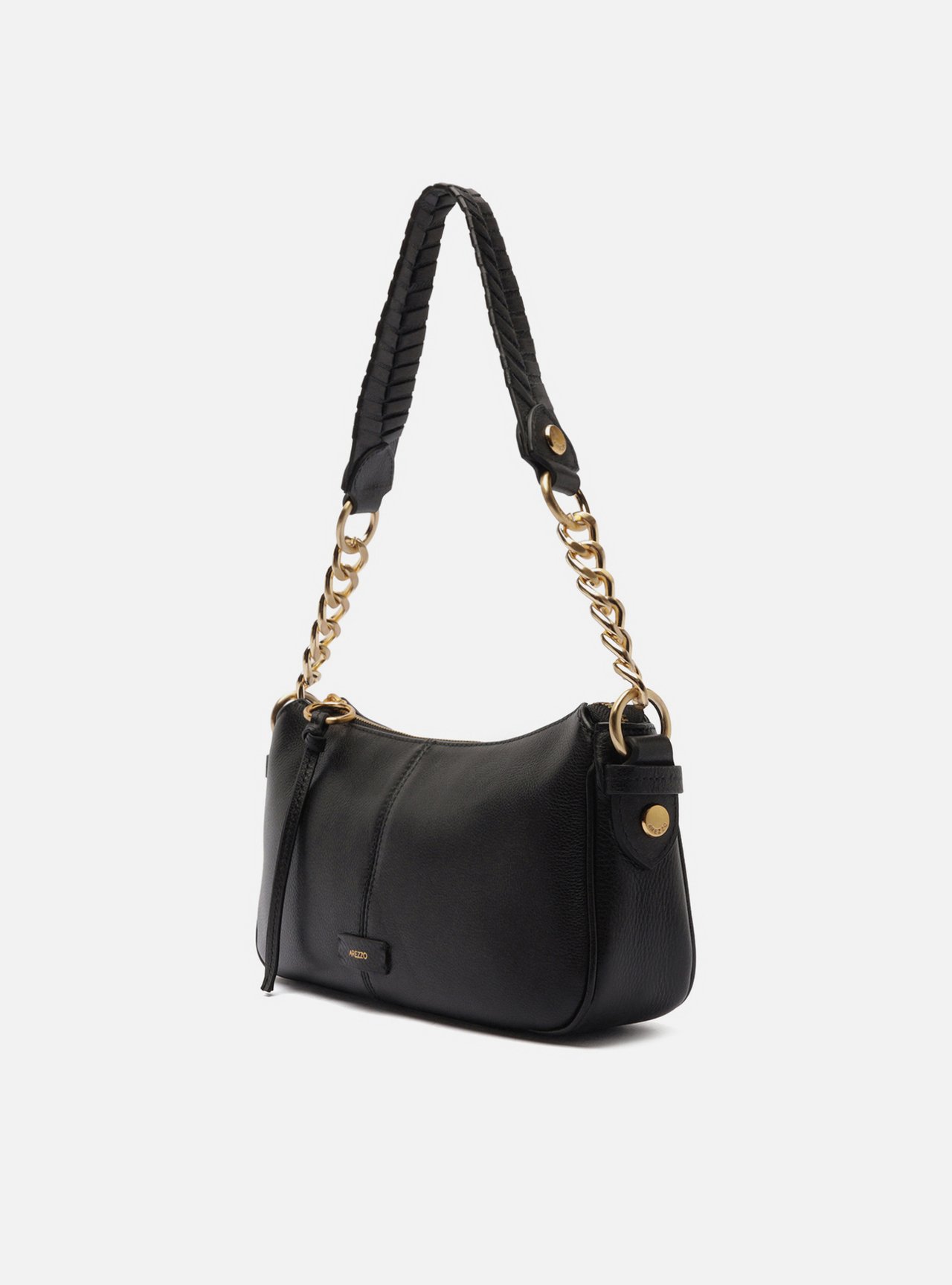 Bolsa Shoulder Preta Couro Média Costura Corrente — foto 2
