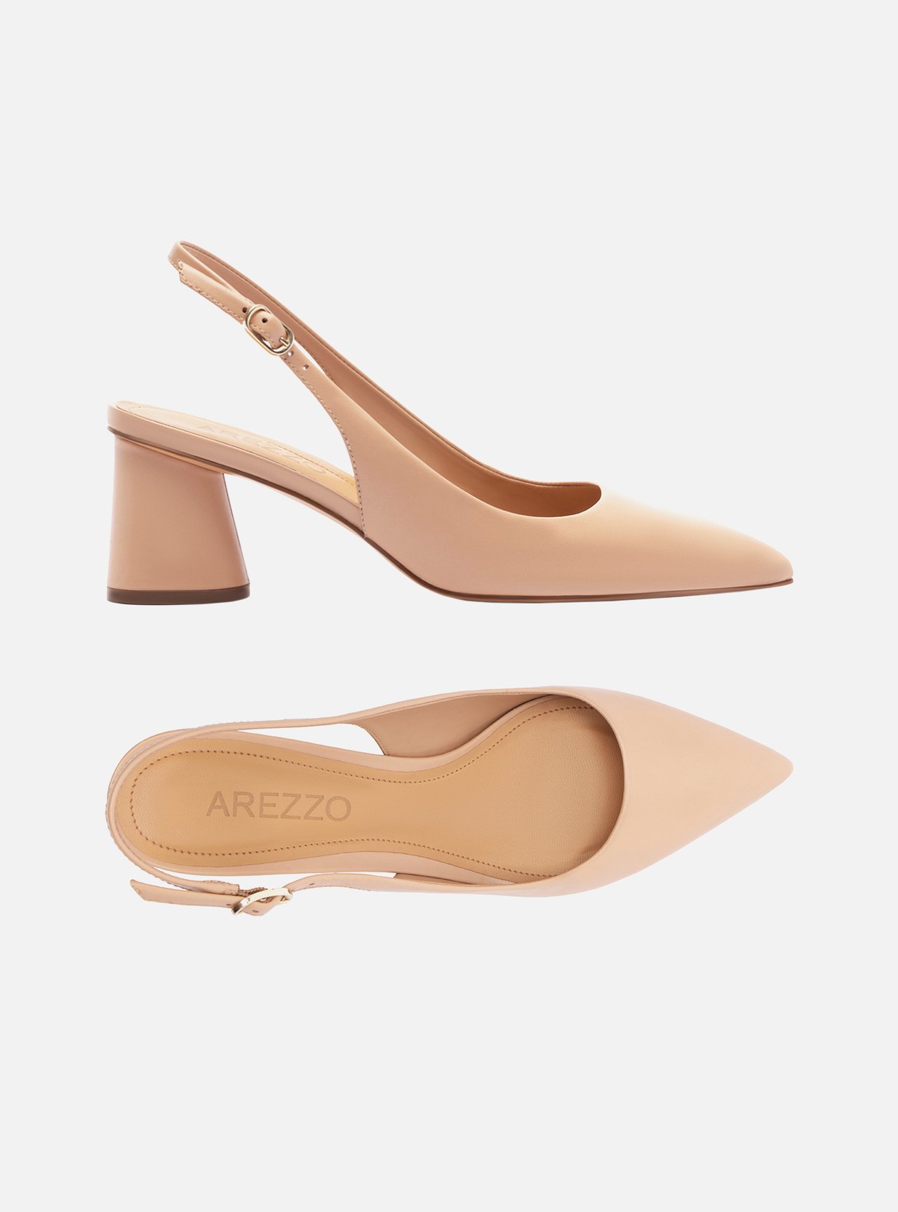 Scarpin Bege Couro Salto Geométrico Slingback — foto 6