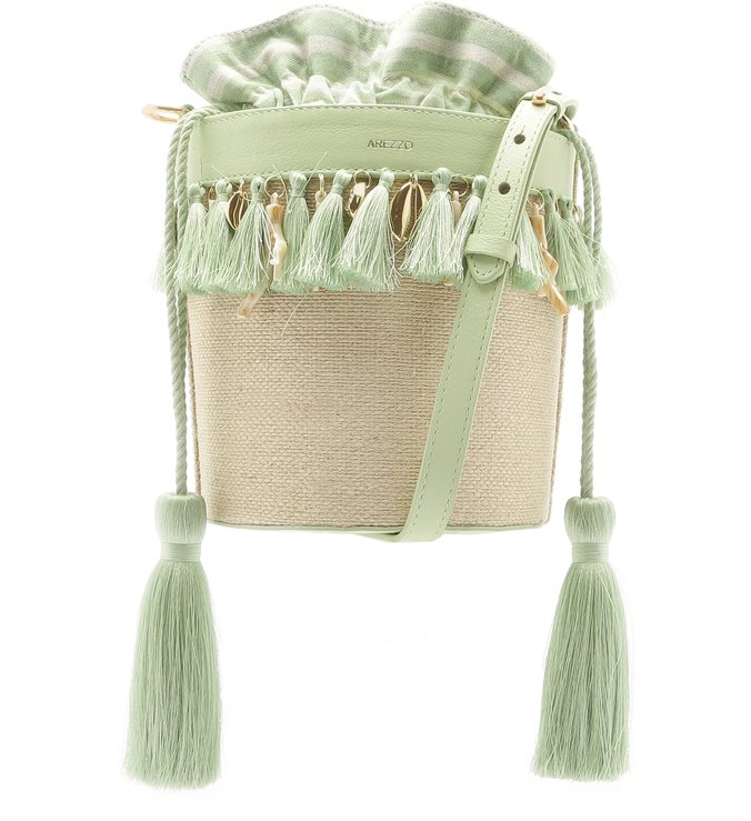 Bolsa Bucket Tecido Rústico Lilian Pequena Natural e Baby Green
