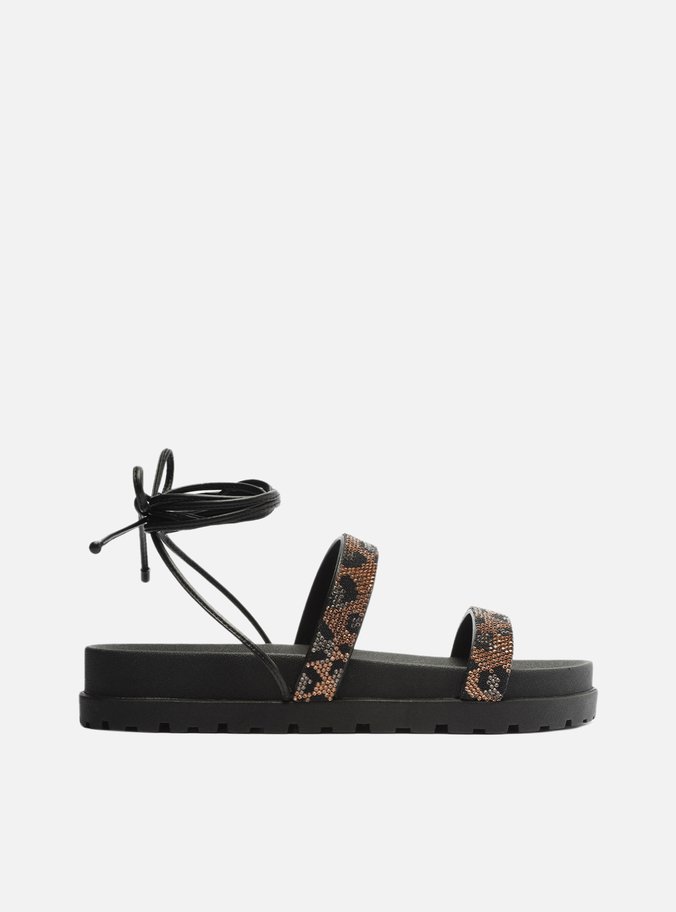 Sandália Preta Print Flatform Luna Amarração