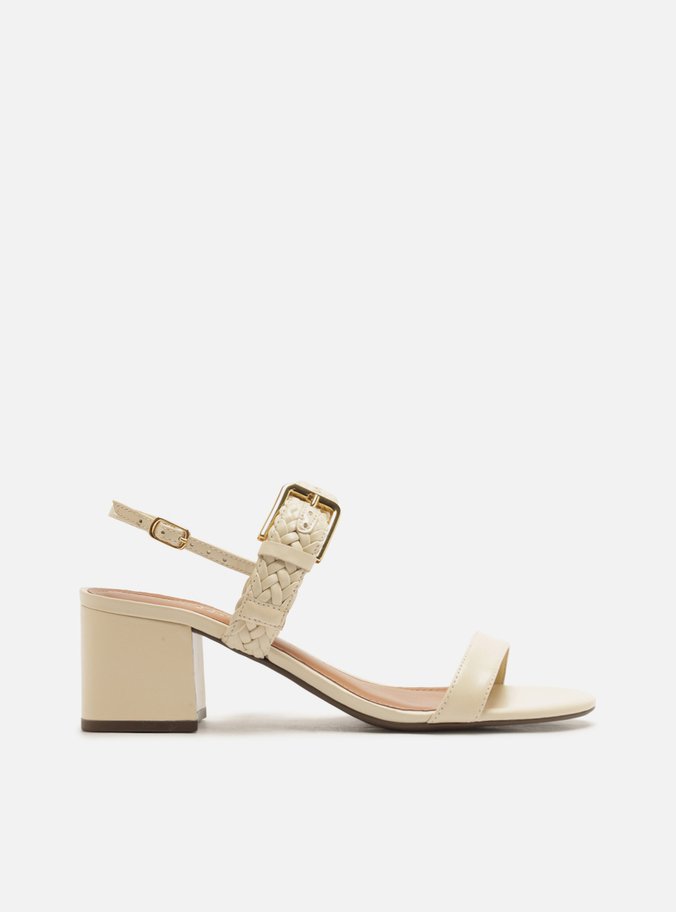 Sandália Off-White Salto Médio Bloco Básica