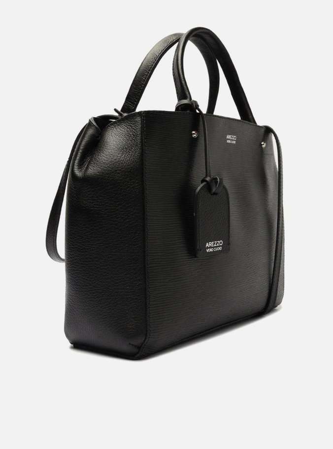 Bolsa Tote Preta Couro Wave Bella Média