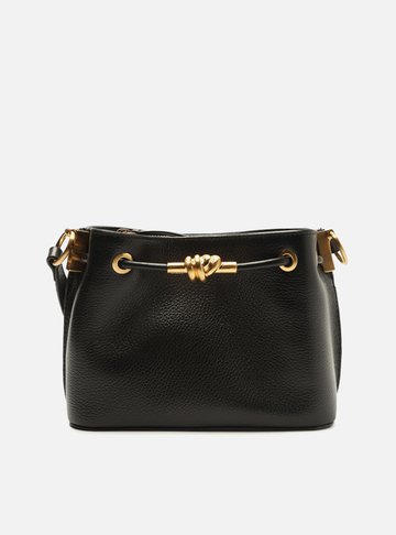 Bolsa Tiracolo Preta Couro Pequena Nó Metal