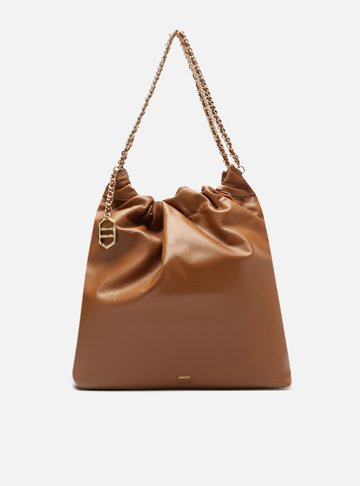 Bolsa Hobo Marrom Couro Grande Alça Corrente