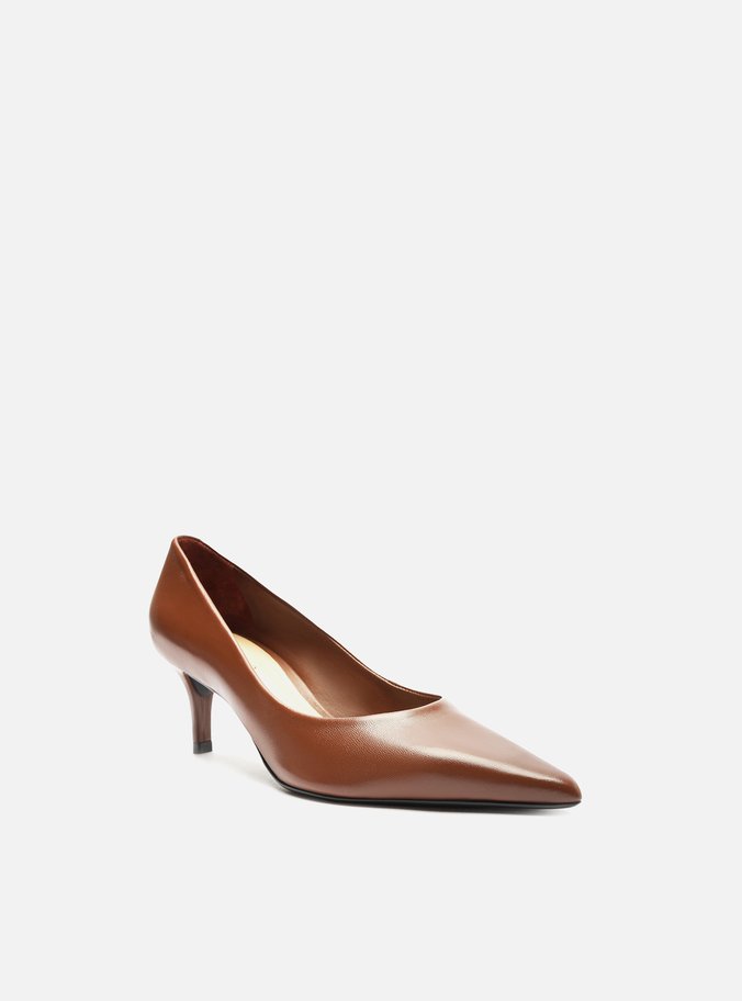 Scarpin Marrom Couro Salto Baixo Fino