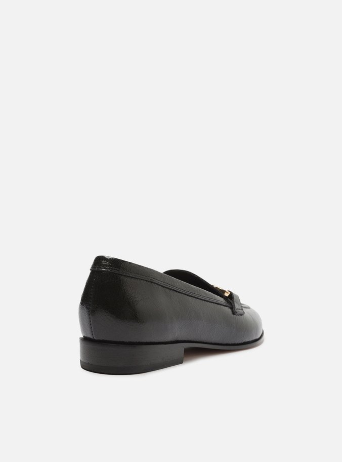 Mocassim Preto Couro Shine Bridão Dourado