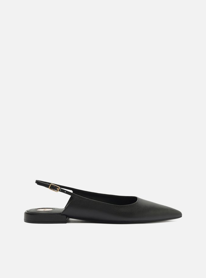 Sapatilha Preta Couro Slingback Bico Fino