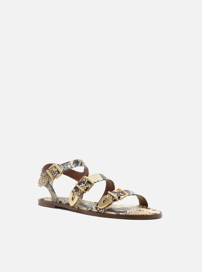 Sandália Rasteira Animal Print Tiras Fivelas