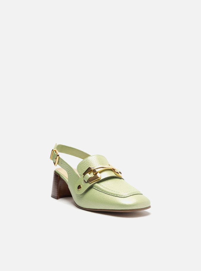 Loafer Verde Couro Salto Bloco Bridão Switch com Troca de Bridão