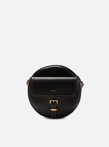 Bolsa Tiracolo Preta Couro Redonda Pequena Fivela